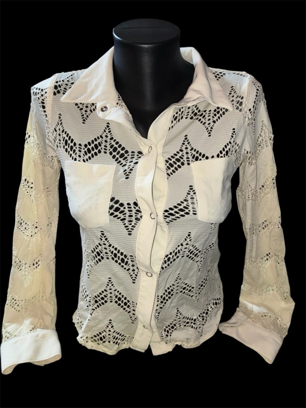 Pearl White Crochet Button-Front Shirt
